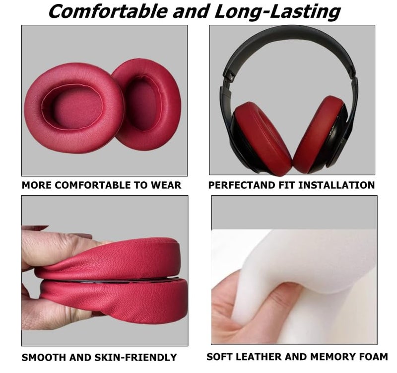 cipher.v Replacement Earpad Cover,Cypher.V Ear Cushion Pads Compatible with Beats Studio 2.0 and Studio 3.0 Over Ear Headphones by Dr.DRE 1 Pair (Wine Red) - Image 3